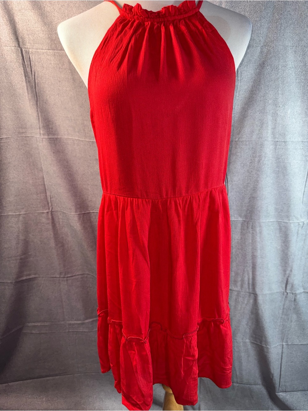 2360-Dee Elly Sleeveless Red Midi Halter Dress